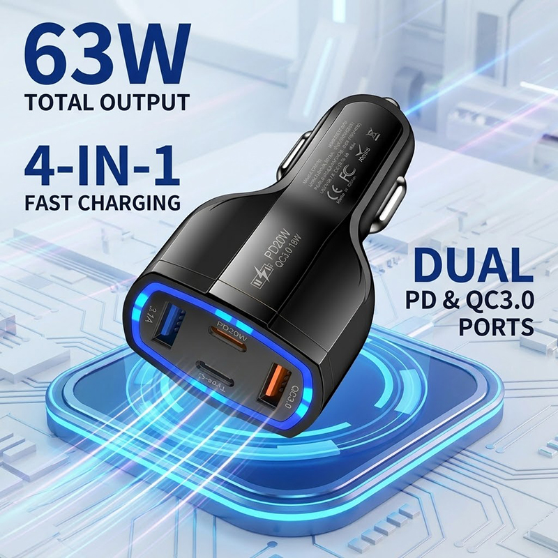 Type C Multiport Adapter - Многопортовое автомобильное зарядное устройство 63W с