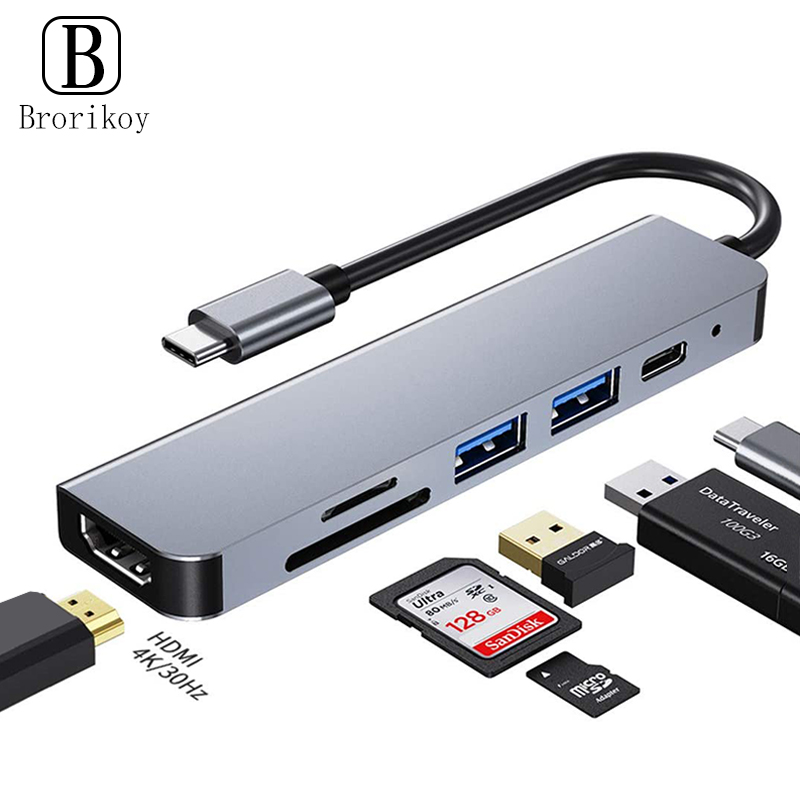 Type C Multiport Adapter - Док-станция 6 в 1, PD Type
